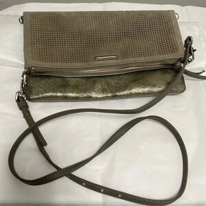Stella & Dot 2-in-1 Clutch Adjustable Strap Cross Body Faux Distressed Metallic